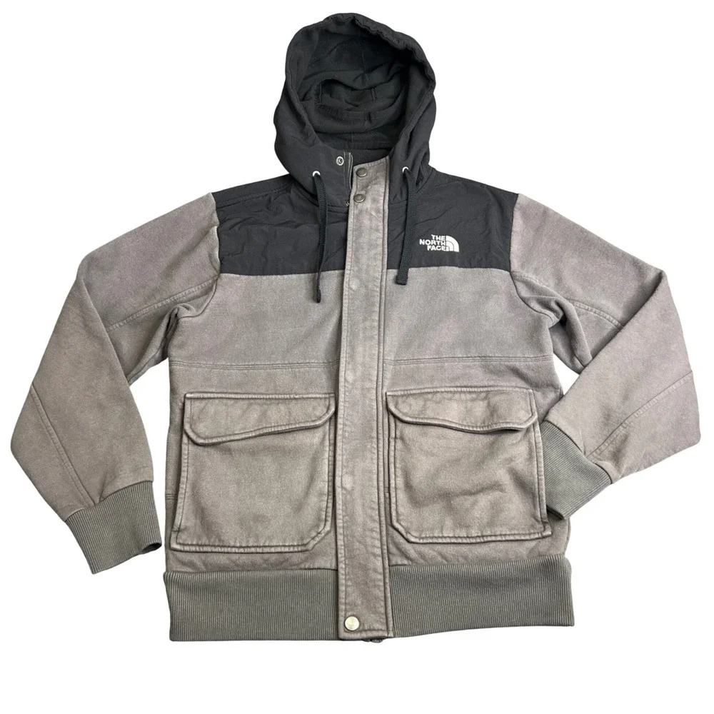 The North Face Mens Gray Black Full Zip Hooded Jacket Small Rivington